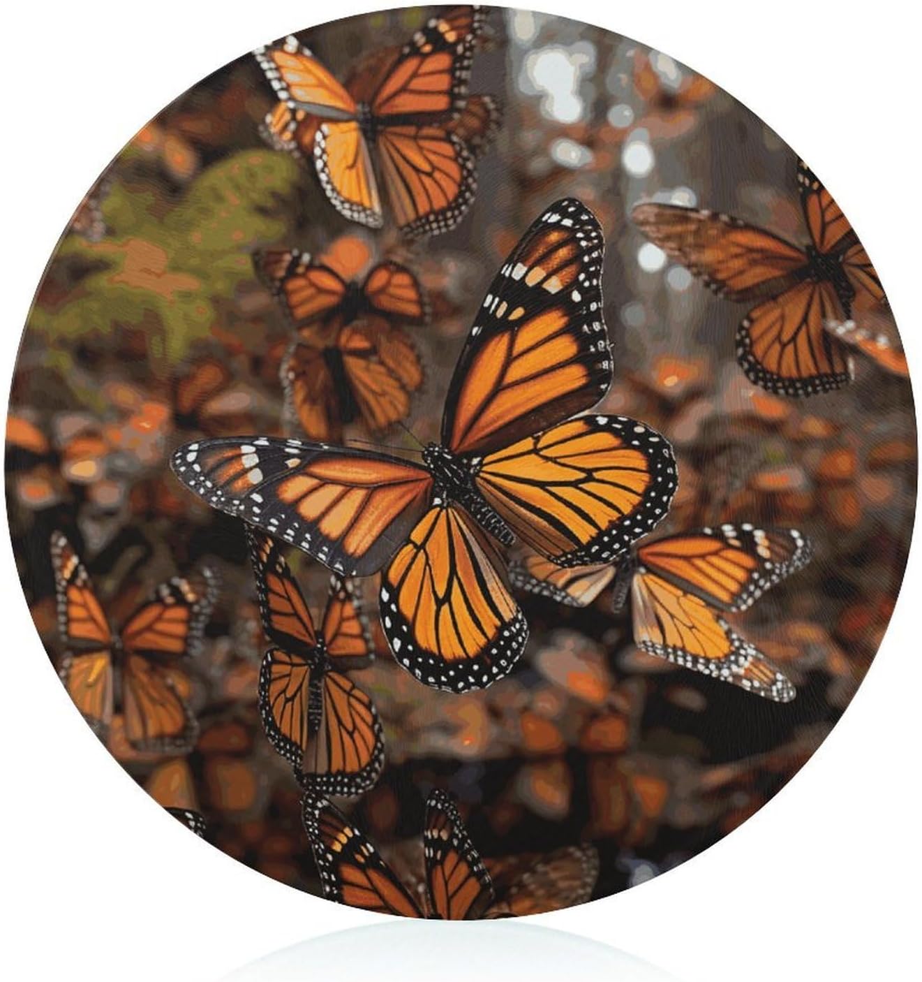 Monarch Butterflies Chopping Block Tempered Glass Cutting Board Mats Round Countertop Cutting Boards Small Charcuterie Boards Bar Cheese Board Snack Tray