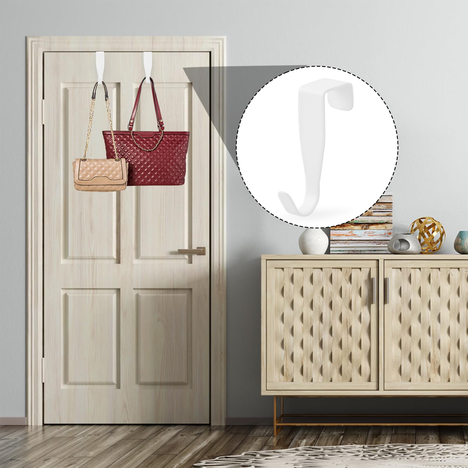 Dokeno 8 Pezzi Ganci Sopra la Porta, Acciaio Inossidabile, Ganci Organizer Antiruggine con Forte Capacità Portante per Porte Armadio e Stanza (Bianco)