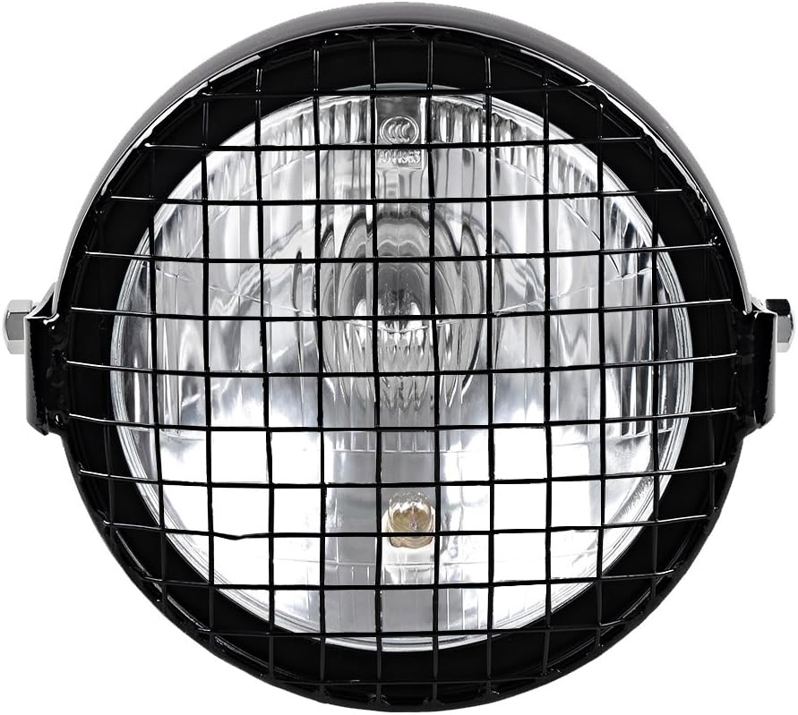 Astra Depot Universal Motorcycle Amber 6 1/2" Headlight + Headlamp Cover Mesh Grill Cafe Racer Bobber