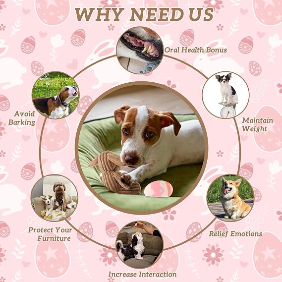 YUEPET Easter Bunny Dog Toys, Squeaky Dog Chew Toys for Cleaning Teeth, Stuffed Easter Egg Toy for Puppies Small Medium Dogs(Pink)