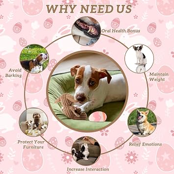 YUEPET Easter Bunny Dog Toys, Squeaky Dog Chew Toys for Cleaning Teeth, Stuffed Easter Egg Toy for Puppies Small Medium Dogs(Pink)