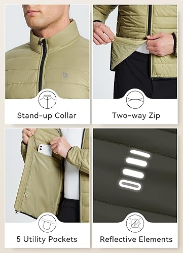 Miniatura 5 de BALEAF Chaqueta acolchada resistente al agua cálida para hombre, abrigo de plumón plegable para invierno, resistente al viento, bolsillos para clima
