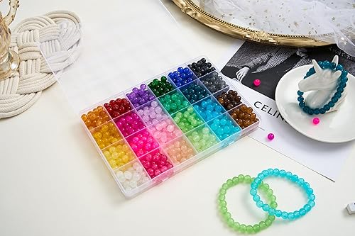 Miniatura 4 de Paquete de 2 más de 1300 cuentas redondas de vidrio para la fabricación de joyas, cuentas de cristal de 48 colores de 0.315 pulgadas para pulseras,