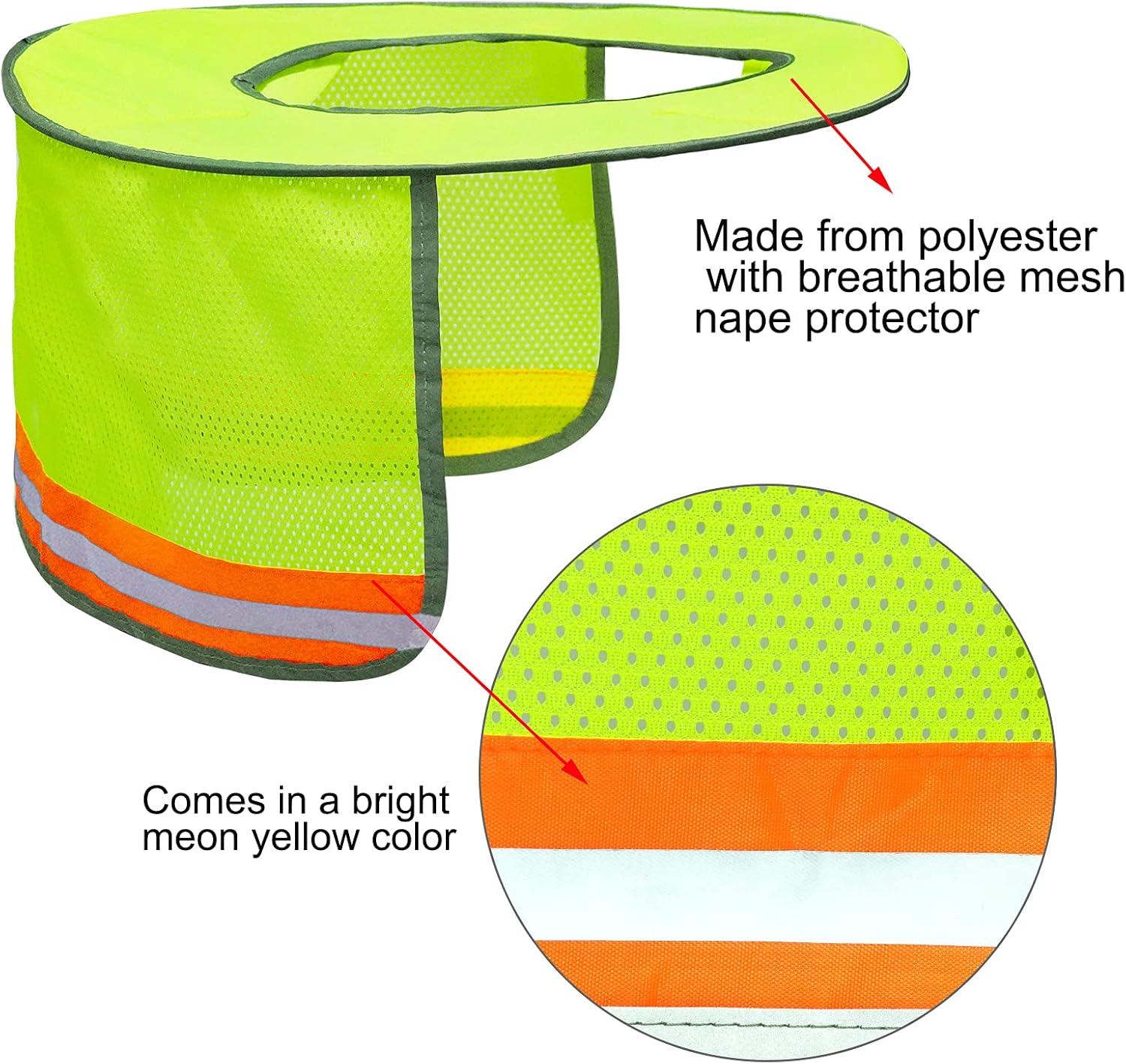 Topbuti 3 Pack Hard Hat Sun Shield Full Brim Mesh Hats Neck Sunshade, High Visibility Neck Sunshield w/Reflective Stripe for Hardhats