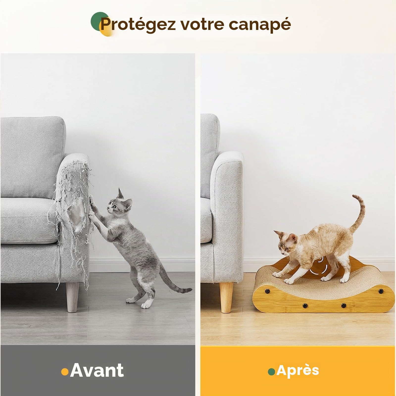 Gimars Griffoir pour Chat Compact 43 cm, Design Canapé Moderne en Carton Ondulé Renforcé avec Support Arrière en Bois - Idéal Petits Espaces & Appartements, Naturel