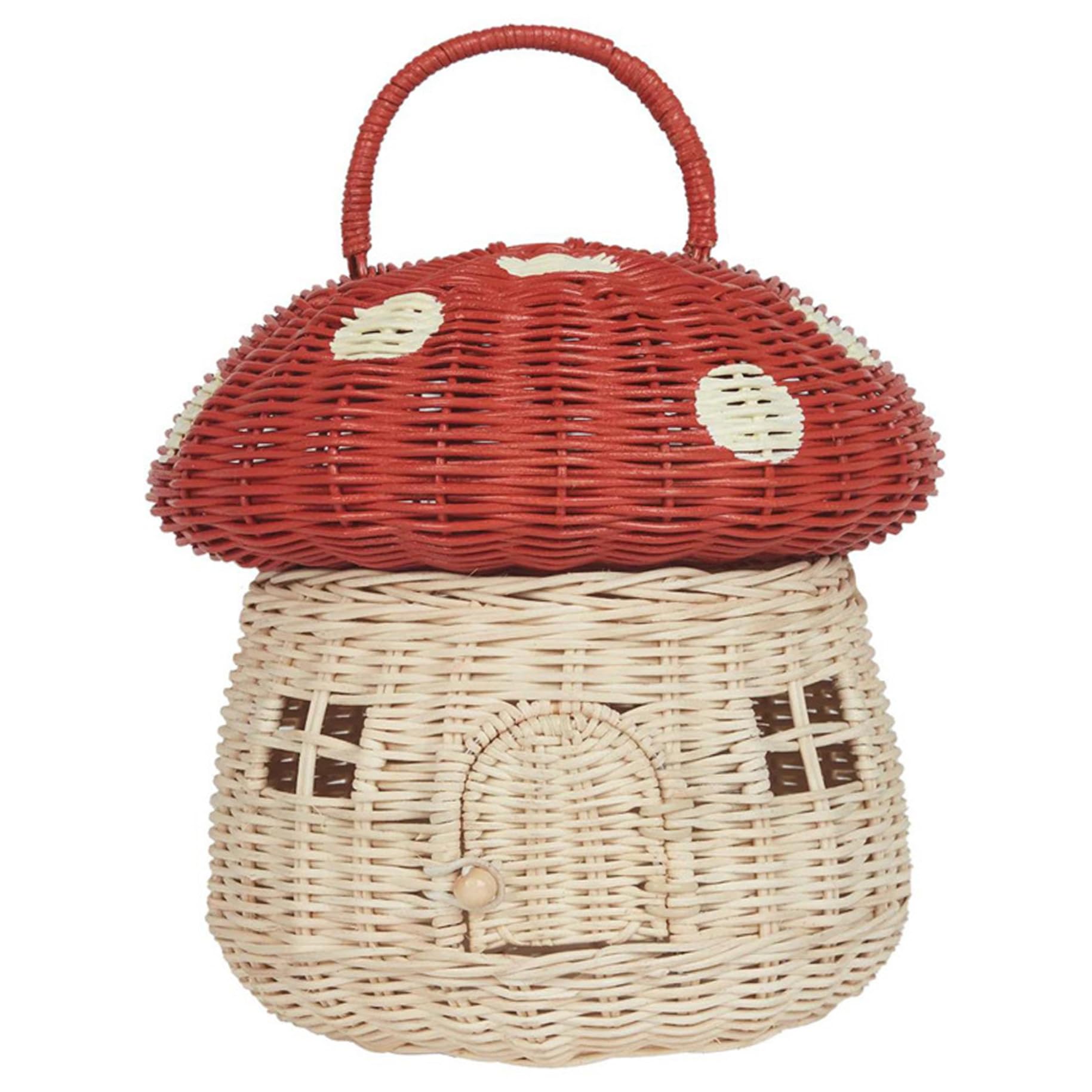 Cesta de setas con tapa de ratán portátil de 11 pulgadas para niños