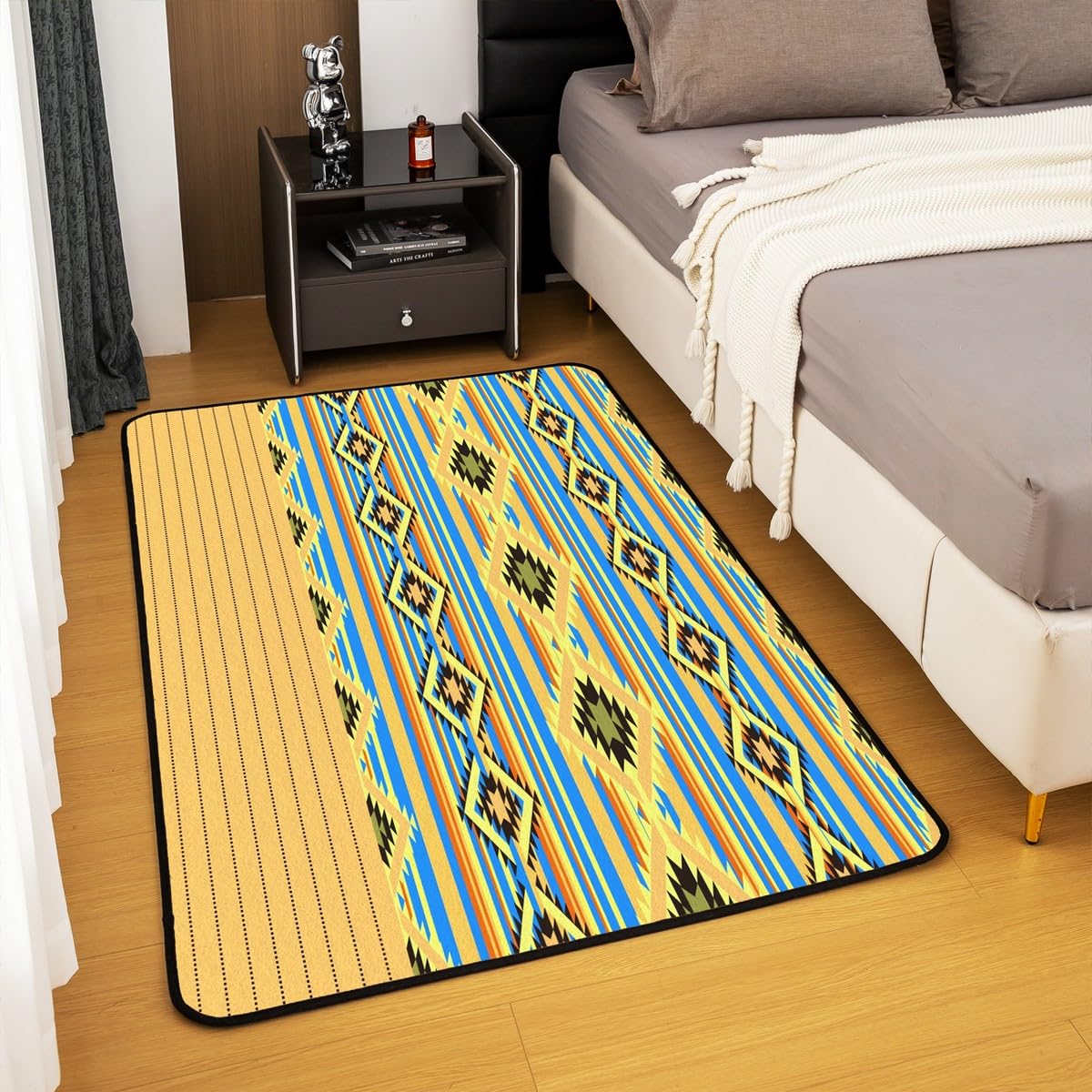 Loussiesd Southwestern dywaniki do salonu geometryczny dywanik dla dzieci chłopców dziewcząt wystrój pokoju plemienny dekoracyjny zestaw dywanów 100 * 150 cm rdzenni Amerykanie design niebieski żółty