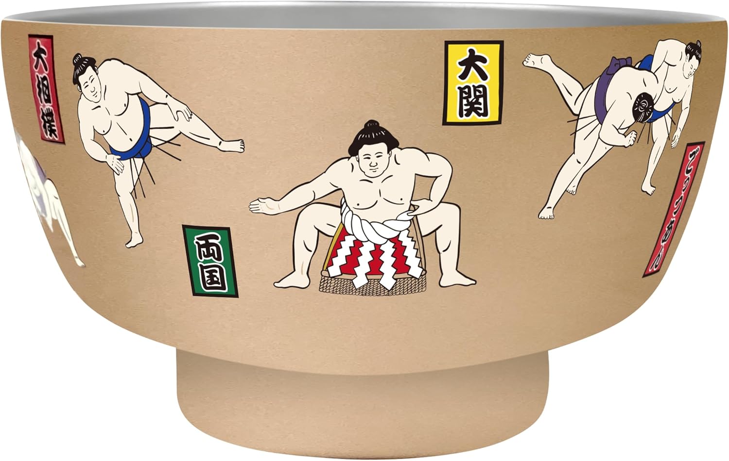 Wahodo 841-304 Vacuum Double Layer Stainless Steel Ramen Bowl, 36.8 fl oz (1,030 ml), Sumo Wrestling, Vacuum Insulated, Hot and Cold Insulated, Japanese Pattern, Inbound Japanese Painting Souvenir