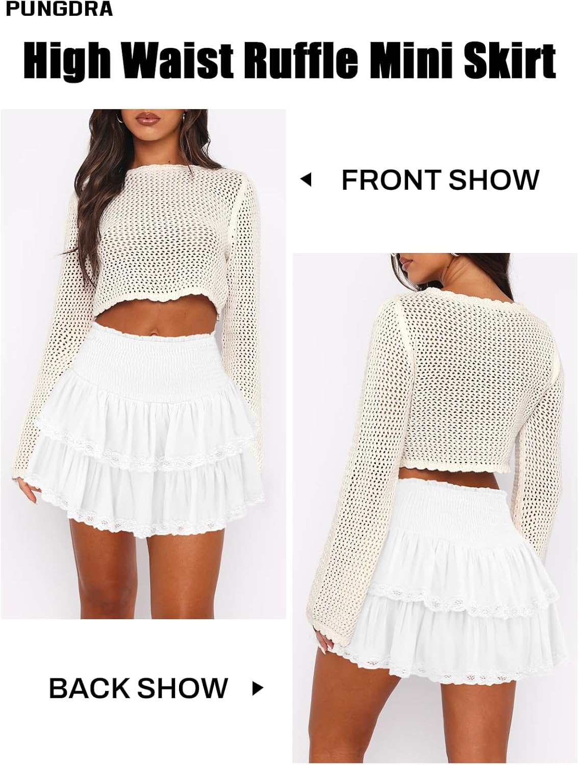 Womens Casual Ruffle Mini Skirt Athletic Golf Tennis Skort Boho Tiered High Waist Layered Ruffle Flowy Short Skirts - Image 3