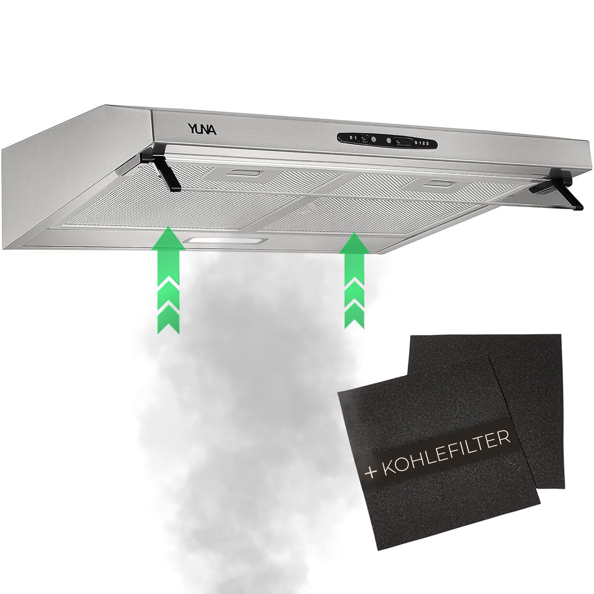 YUNA Dunstabzugshaube Mila KUBH 60205 Edelstahl 60 cm Unterbauhaube Abluft Umluftbetrieb 82W LED