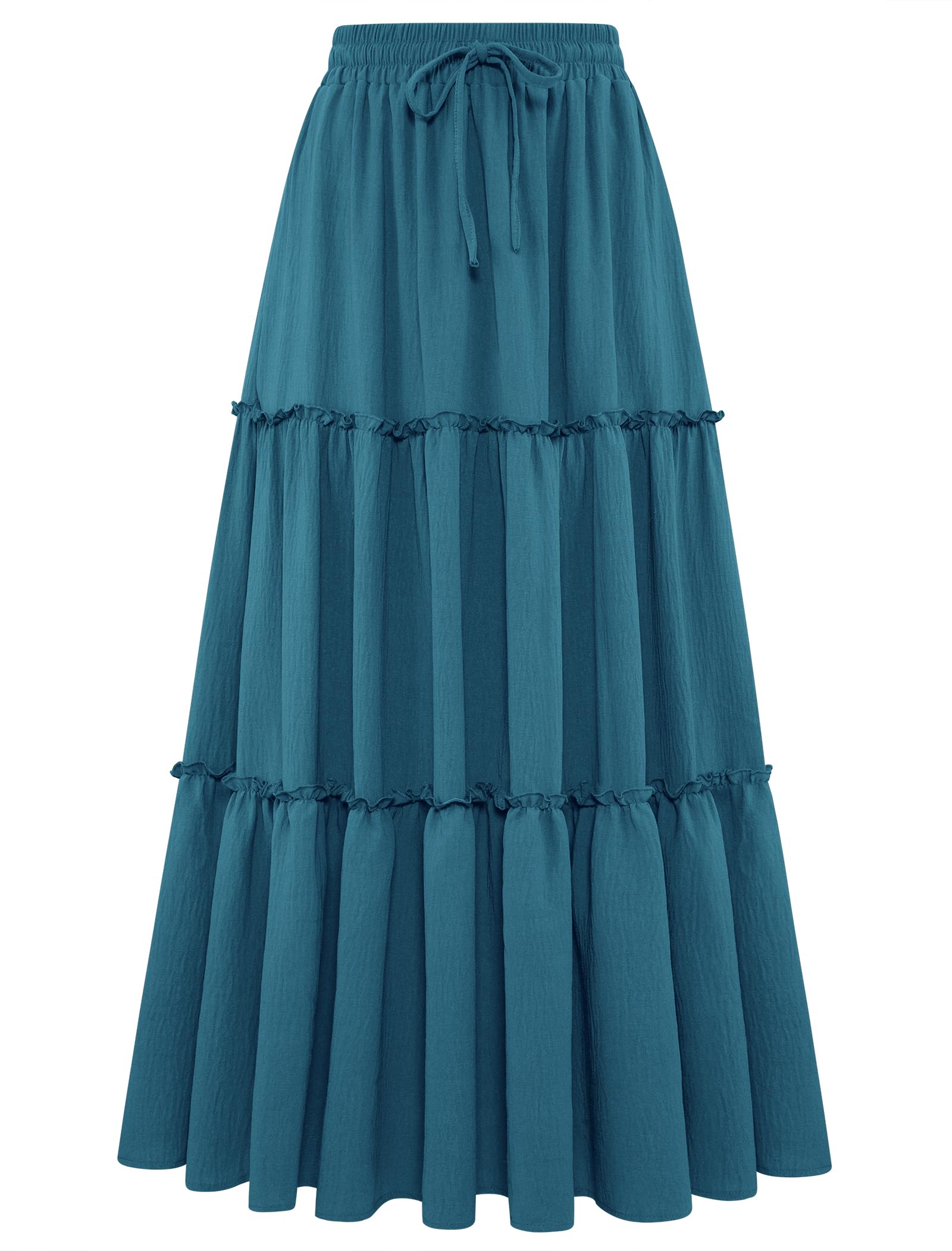 Arolina Women's Summer Maxi Skirt Trendy High Waist Pleated Ruffle Long Skirts Flowy Beach Boho Skirt Dress with Pockets