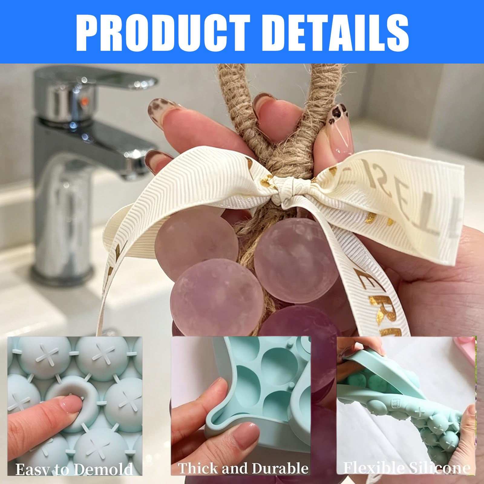 Generisch Le kit de bricolage de savon contient des moules en silicone en raisin, un emballage cadeau, un ruban de sac pour les projets de savon faits à la main, des accessoires de fabrication de