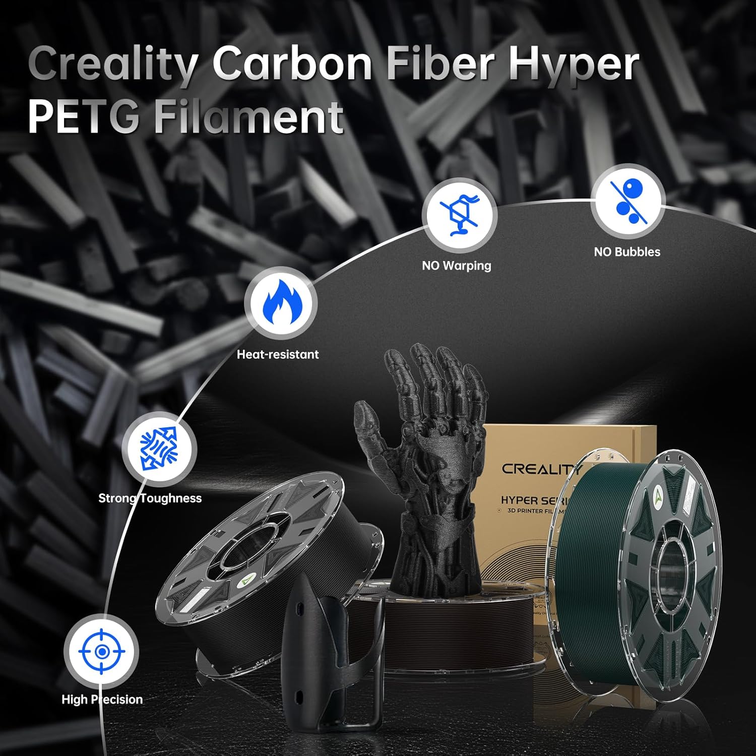 Creality Hyper PETG CF Filament 3D Printing Filament Carbon Fiber:1.75 mm PETG Filament 30-300 mm/s,High Strength&High Toughness,Dimensional Accuracy +/- 0.02 mm,for Most FDM 3D Printer Milk Tea Brown