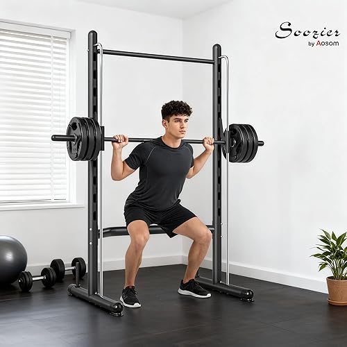 Miniatura 2 de Soozier Squat Rack with Pull-Up Bar, Adjustable Power Rack with Barbell Bar, Multi-Functional Bench Press Rack for Home Gym Strength Training