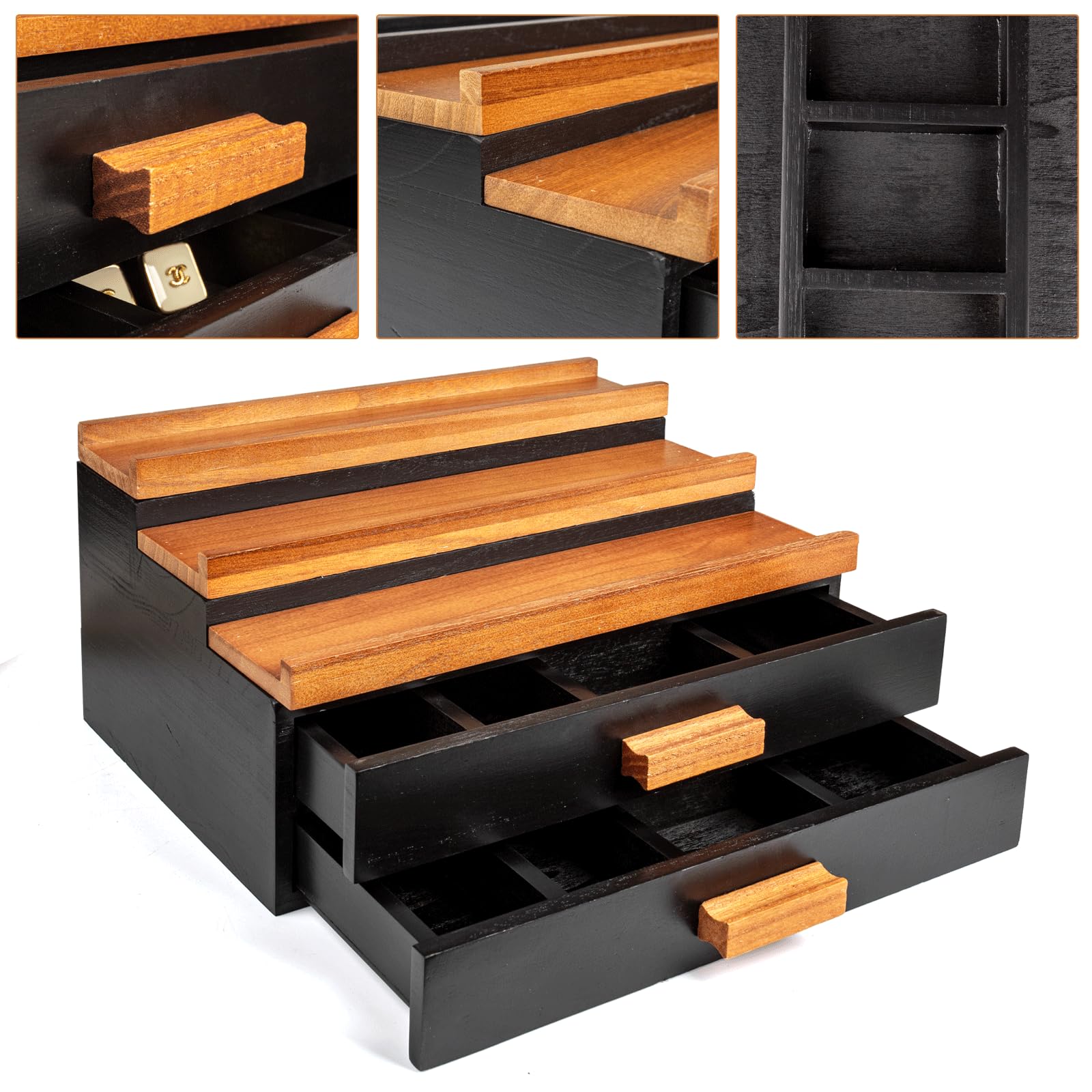 Organizador de Colonia Moderno 3 Niveles con 2 Cajón | Colonia Estante Exhibidor de Madera para Hombre y Mujer, Organizador de Baño y Dormitorio