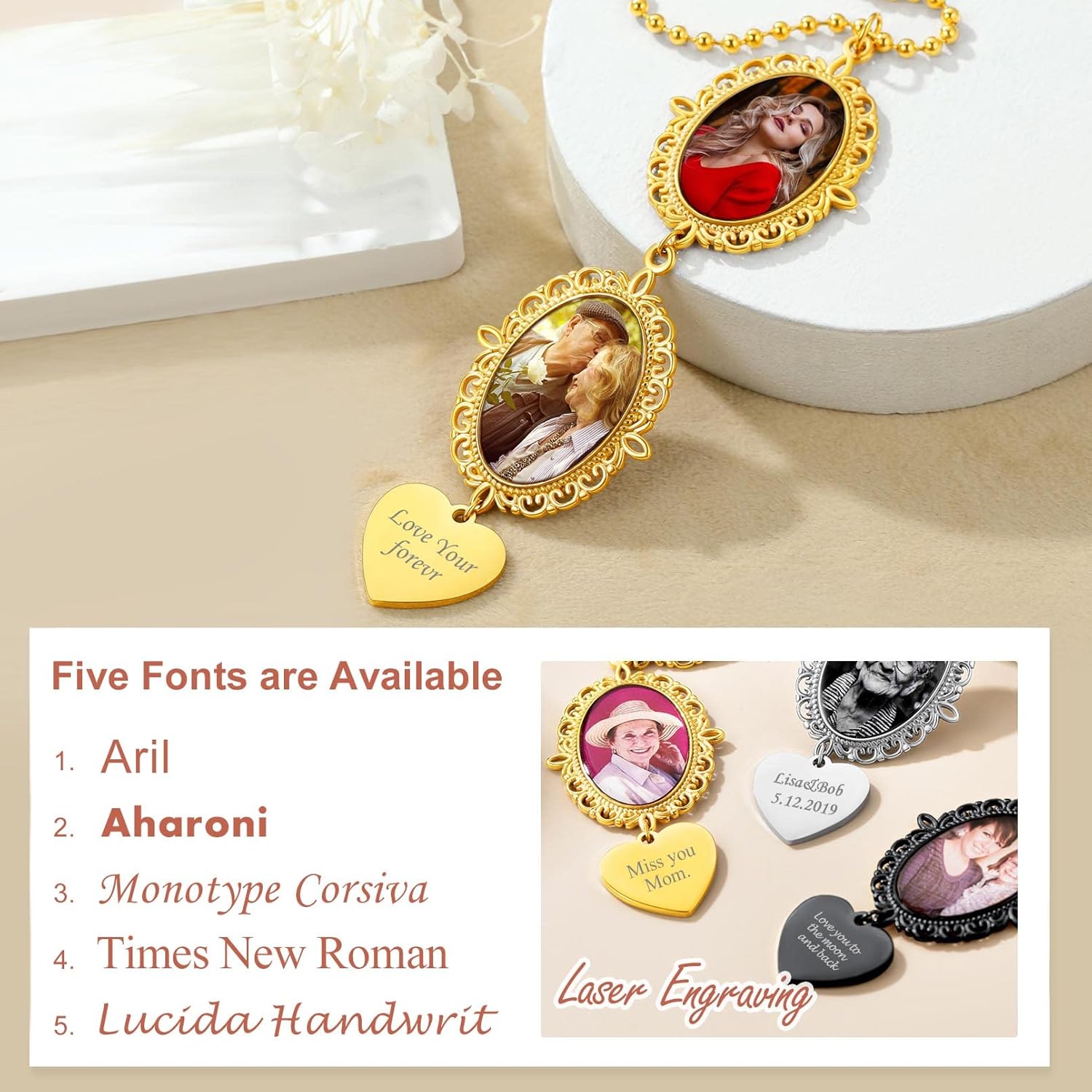 Custom4U Personalized Picture Car Charms for Rear View Mirror Custom Car Ornament Accessories Car Mirror Suspension Decoration Silver/Gold/Black Pendant Customized (Gift Box)