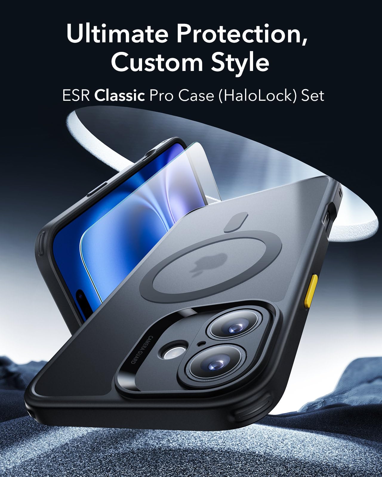 ESR Cover per iPhone 16 (4 in 1 Set),Custodia traslucida opaca con protezione dello schermo per iPhone 16, Compatibile con MagSafe, Protezione di livello militare, Serie Classic, Nero opaco