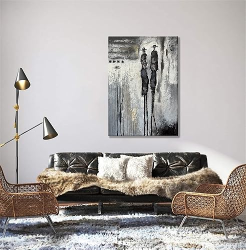 Miniatura 9 de yao or miao Pinturas al óleo a mano, amante oscuro bajo la lluvia, 28 x 40 pulgadas, arte abstracto de pared en blanco y negro con textura y