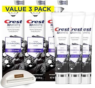 Dental Care Set: CRST Charcoal 3-Pack + LUXPAKS Squeezer | Charcoal Deep Clean Toothpaste 3-Pack, 13 oz Each, Whitening Formula, Reusable Squeezer Included