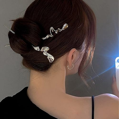 Miniatura 2 de AsggBah 2 horquillas de metal para el cabello, accesorios de decoración, pinzas para el cabello para mujeres y niñas (plata + negro pistola)