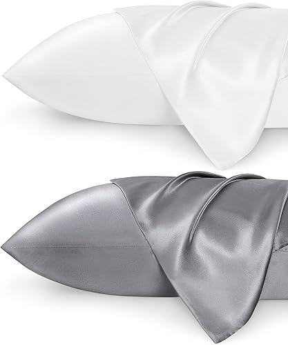 Bedsure Funda de almohada de satén para cabello y piel tamaño Queen paquete de 2 fundas de almohada de seda de 20 x 30 pulgadas con cierre de sobre