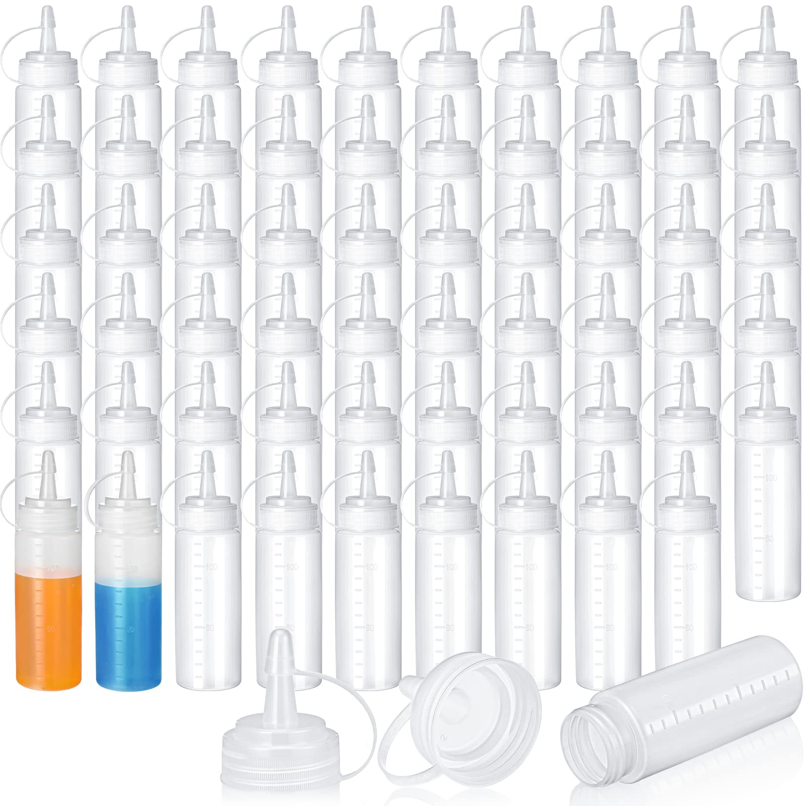 60 Pieces 4 oz Plastic Condiment Squeeze Bottles Small Squirt Bottles for Cooking with Twist on Cap Lids Clear Ketchup Bottles Squeeze Oil Syrup Sauce