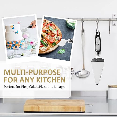 Miniatura 4 de Servidor de tartas de cubiertos de acero inoxidable para tartas, cortador de pizza, cortador de postre de tarta (negro)