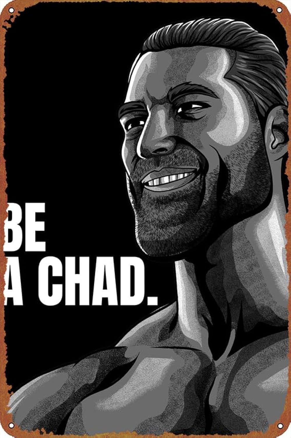 Giga Chad Meme Animation Posters Vintage Tin Sign for Bar Office Home Wall Decor Gift Retro Metal Sign 12 X 8 inch