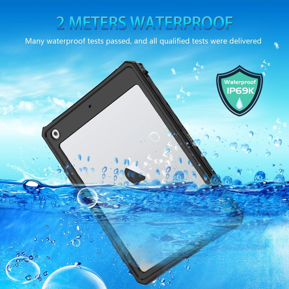 MRUOZRUI 10.2 Waterproof Case Compatible with iPad 9th 8th 7th Generation 2021/2020/2019, Built-in Screen Protector with Strap Stand Pencil Holder, Full Body Heavy Duty Protective Shockproof