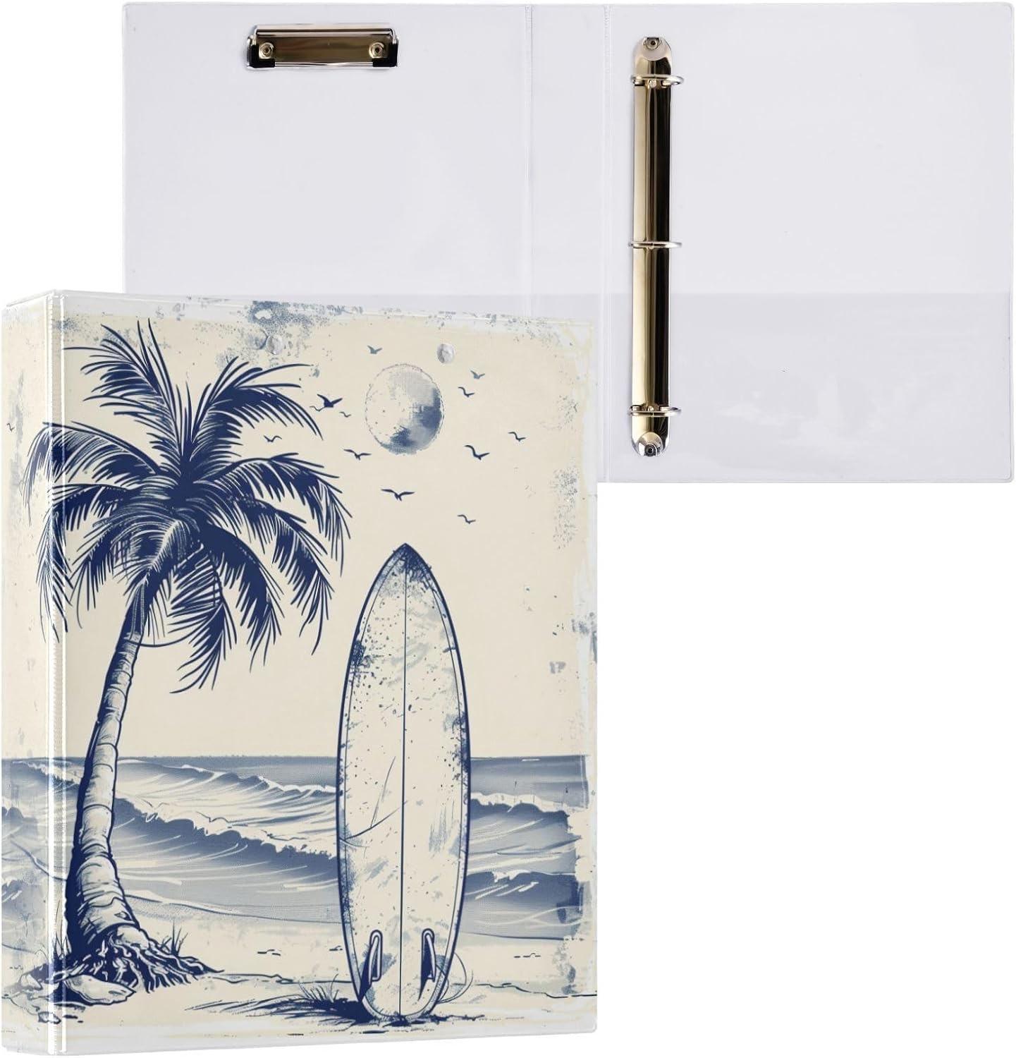 Surfboard and Beach Hardcover 3-Ring Binder with Clipboard Clear Presentation View Binder Organizer for 3 Hole Punch Letter Size 1.5" Binder Holds 200 Sheets