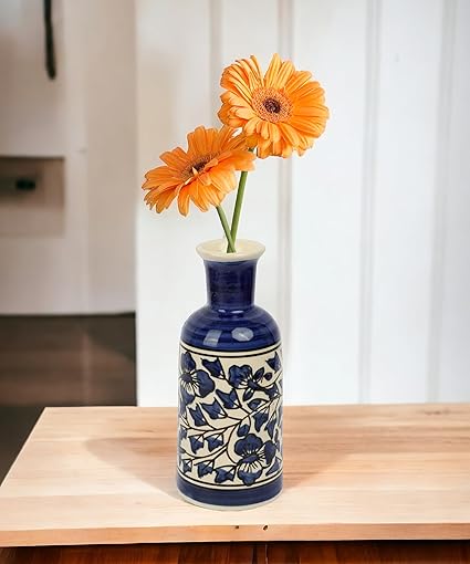 SPHINX Decorative Ceramic Vase, Flower Vase, Pampas Grass Vase, Vase for Money Plant Live Plants, Centrepiece for Home, Office,Gifts - (Mughal Floral Blue Pottery Art, 8 Inches)