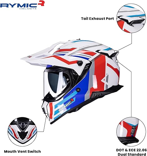 Miniatura 7 de X60 Dual Sport Helmet, Adventure Motorcycle Helmet with Integrated Sun Visor - Off Road Dirt Bike Snowmobile Helmets for Adult DOT & ECE 22.06
