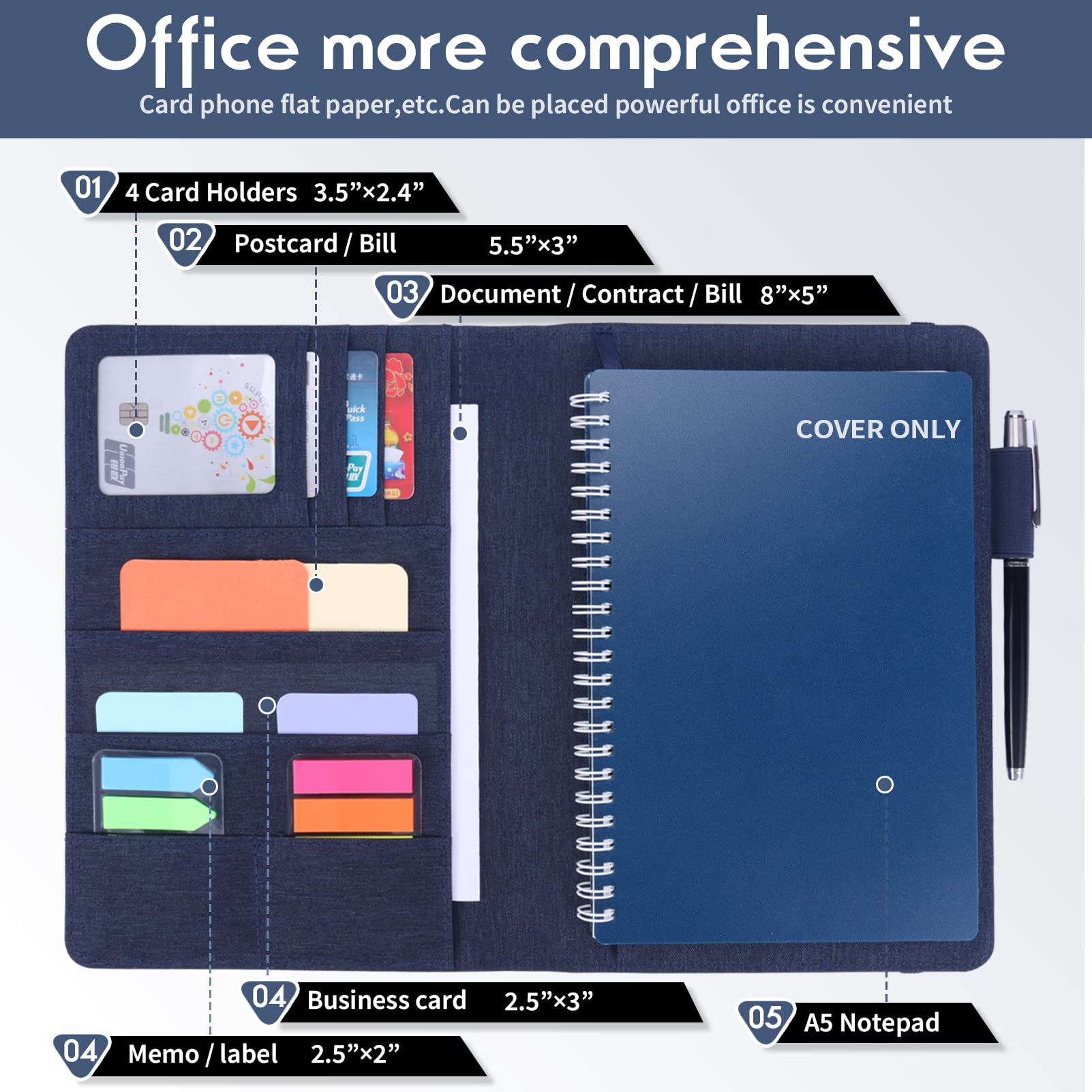 Pokrowiec na notatnik w rozmiarze Executive do Rocketbook A5, 22,4 x 15,2 cm, wodoszczelny organizer z uchwytem na długopis i przegródkami na karty, etui ochronne na pamiętniki, podróże służbowe i do
