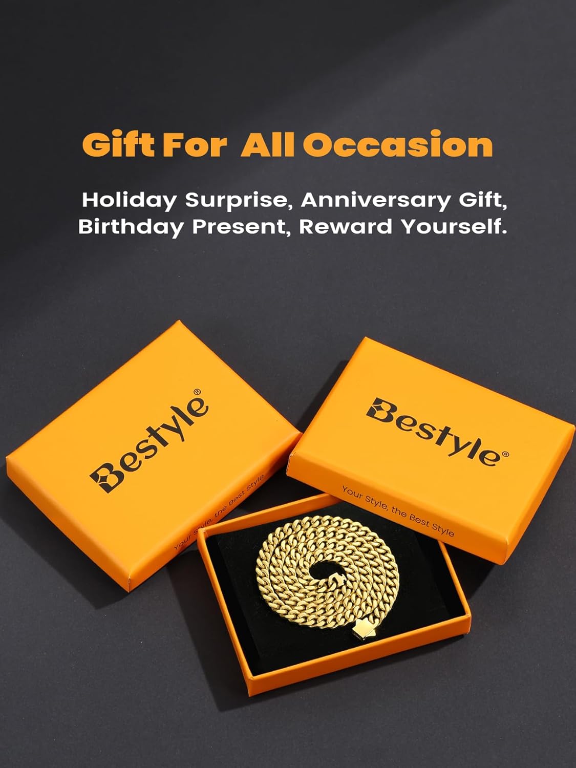 Bestyle Thick Stainless Steel Mens Cuban Link Chain, Black/Gold Chain for Men, No Tarnish & Durable Men Chain Necklace, 5/7/9/12mm Wide, 18"-30" Long, Gift Package - Image 9