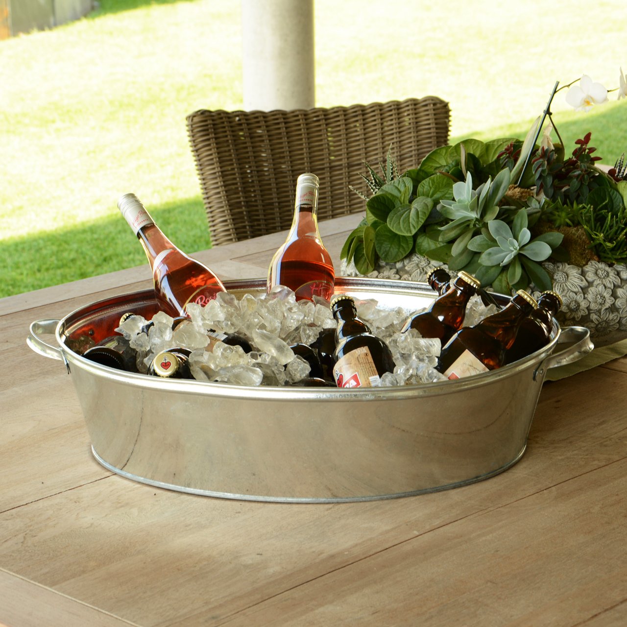 UNUS Garden Zinkwanne groß oval, nutzbar als Blumenschale, Kräuterbeet, Garten Dekoration, 27 Liter