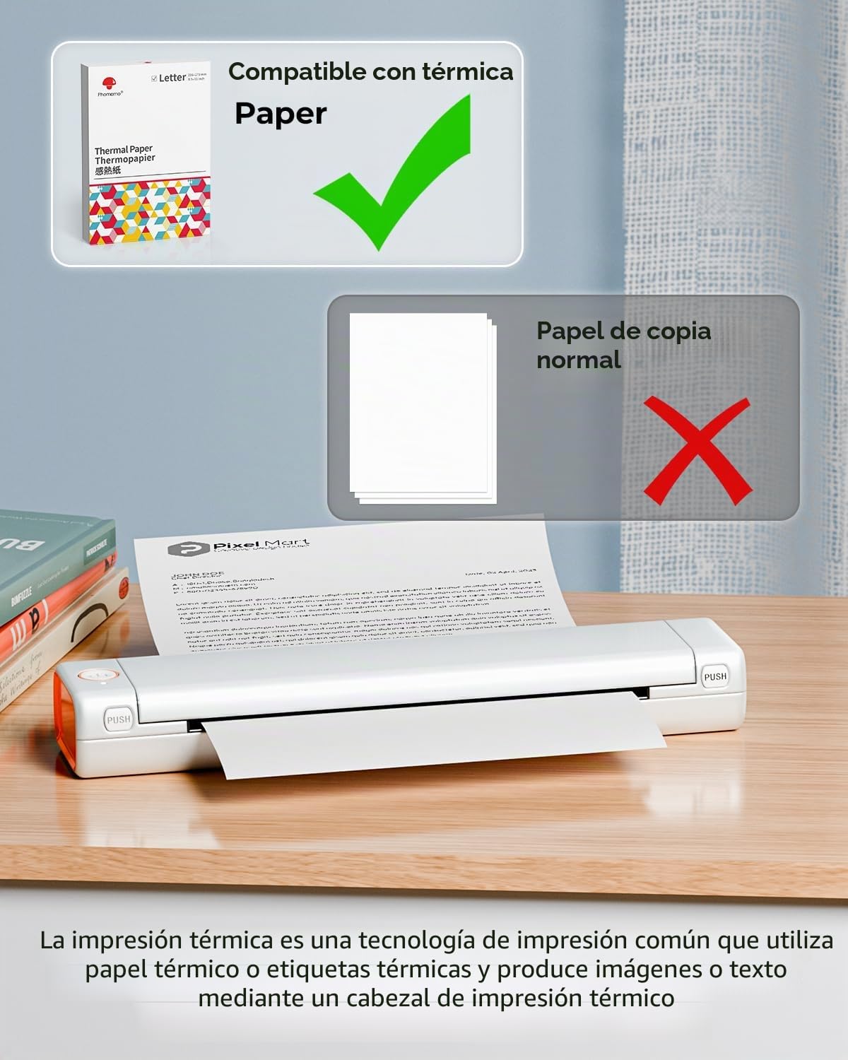 Phomemo M08F Impresora Térmica Portátil, Impresora Térmica Compatible con Smartphone vía Bluetooth, PC vía Cable USB, Impresora de Viaje Soporta Papel Térmico A4, Blanco Naranja