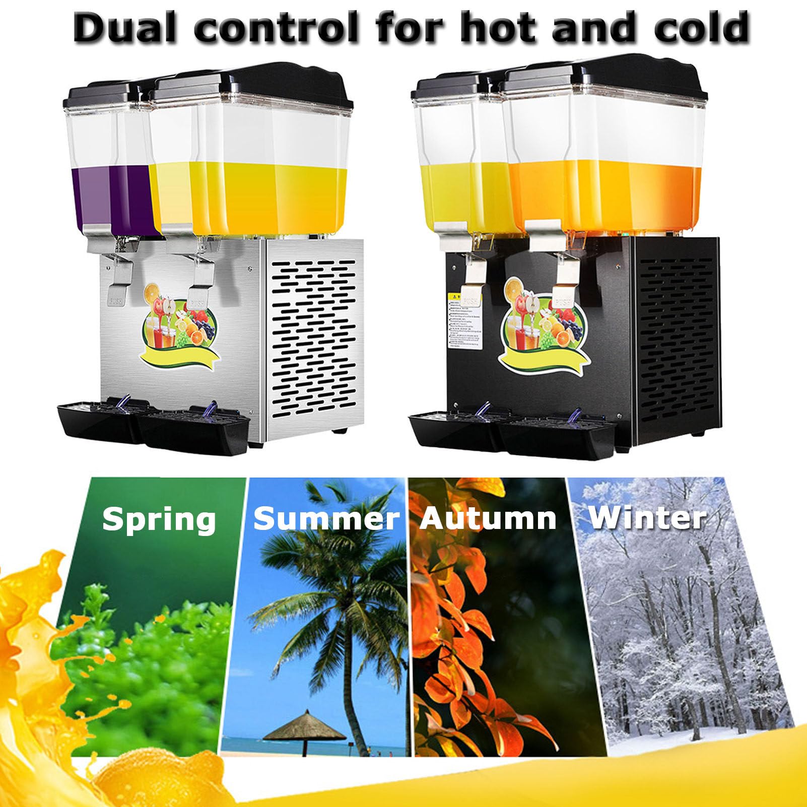Dispenser per succhi freddi e caldi 32L in acciaio inossidabile trasparente per bevande commerciali dispenser a due teste spremiagrumi argento