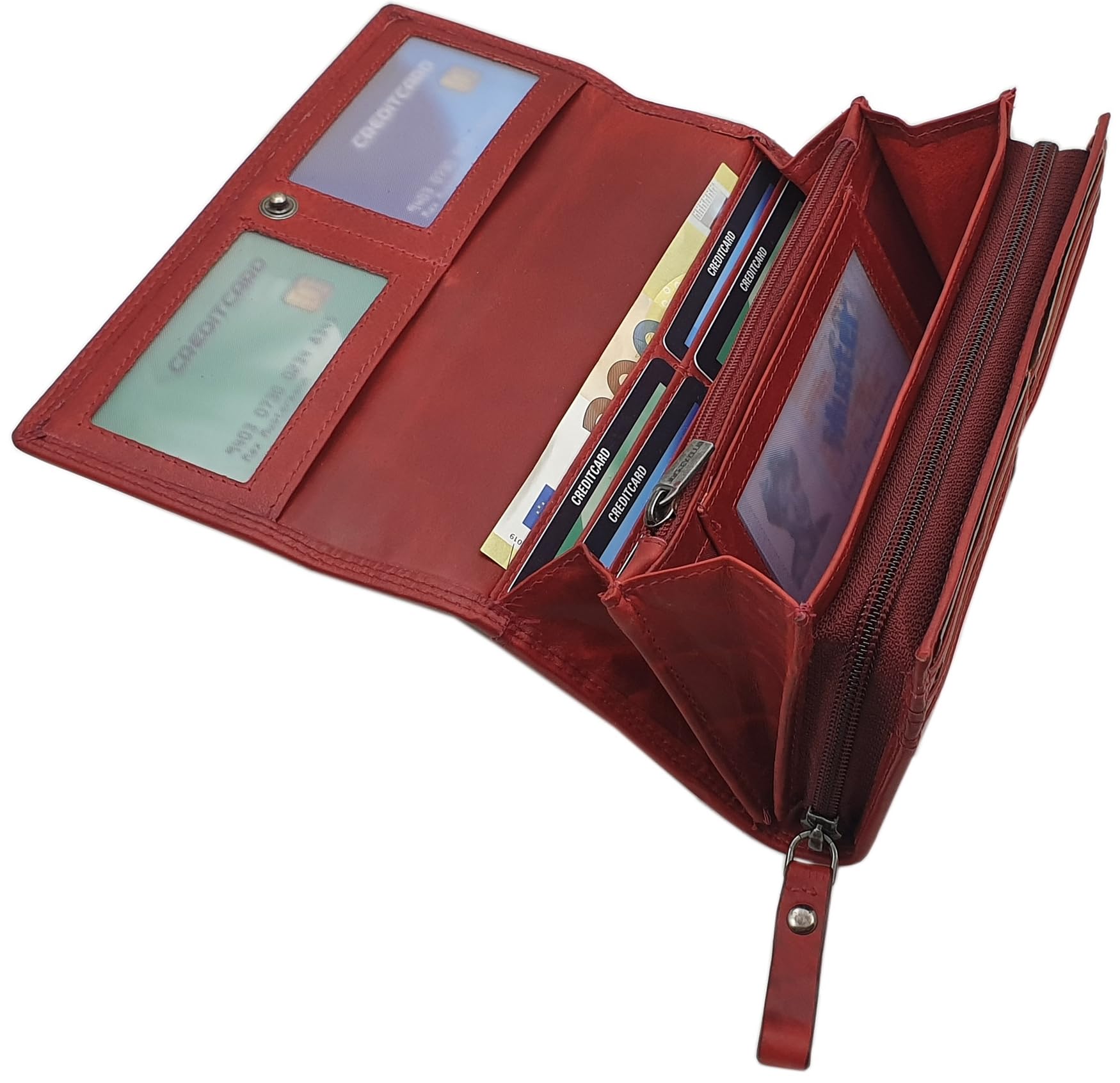 myledershop Grande vacchetta portafoglio per donna con farfalla-motivo con blocco RFID & NFC (Rosso Ciliegia)