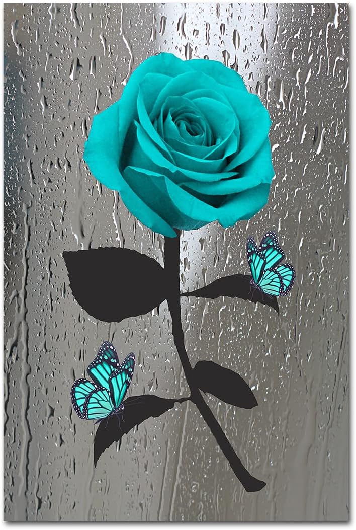 Rtriel Teal Rose Canvas Wall Art Turquoise Blue Flower