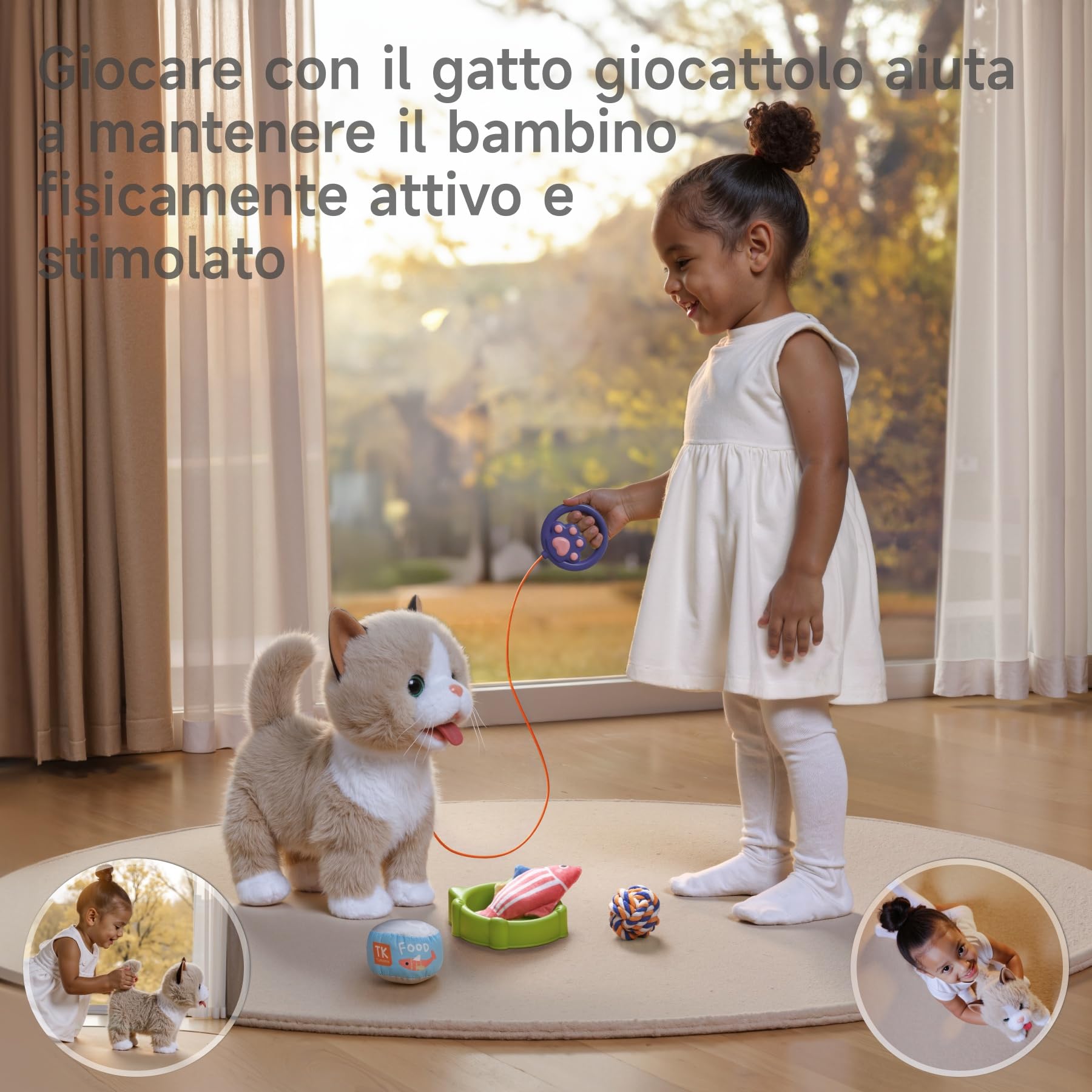 TUMAMA Peluche Gatto Gioco Interattivo Che Abbaia e Cammina e Miagola, Giochi Gatto Interattivi, Elettronico Pet Giocattolo Per Robot Gatti Per Bambini, Gattino Di Peluche Piccolo Per 3 4 5 6 Anni