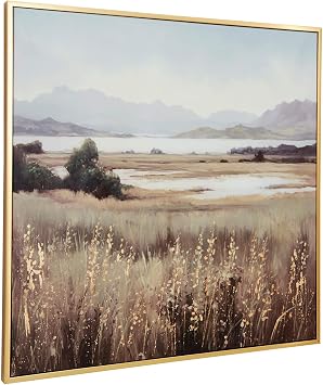 Signature Design by Ashley Clarkford Classic Framed Gallery Wrapped Canvas Wall Art 40 x 40 Inches, Light Brown & Light Blue