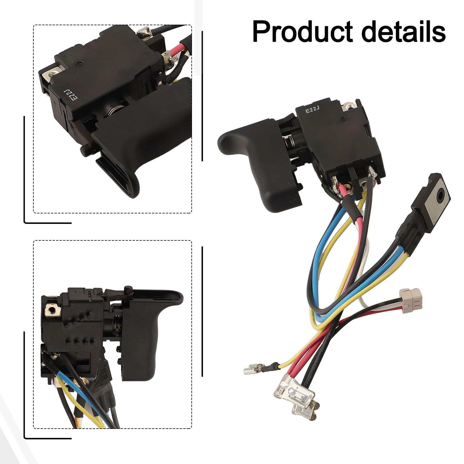 Commutateur de déclenchement de rechange pour Makita 6506549, HR202D, BHR202RFE, DHR202, BHR202, DHR202RME, DHR202Z, 638883-4, 638882-6, 16A, 7.2-24V, Noir