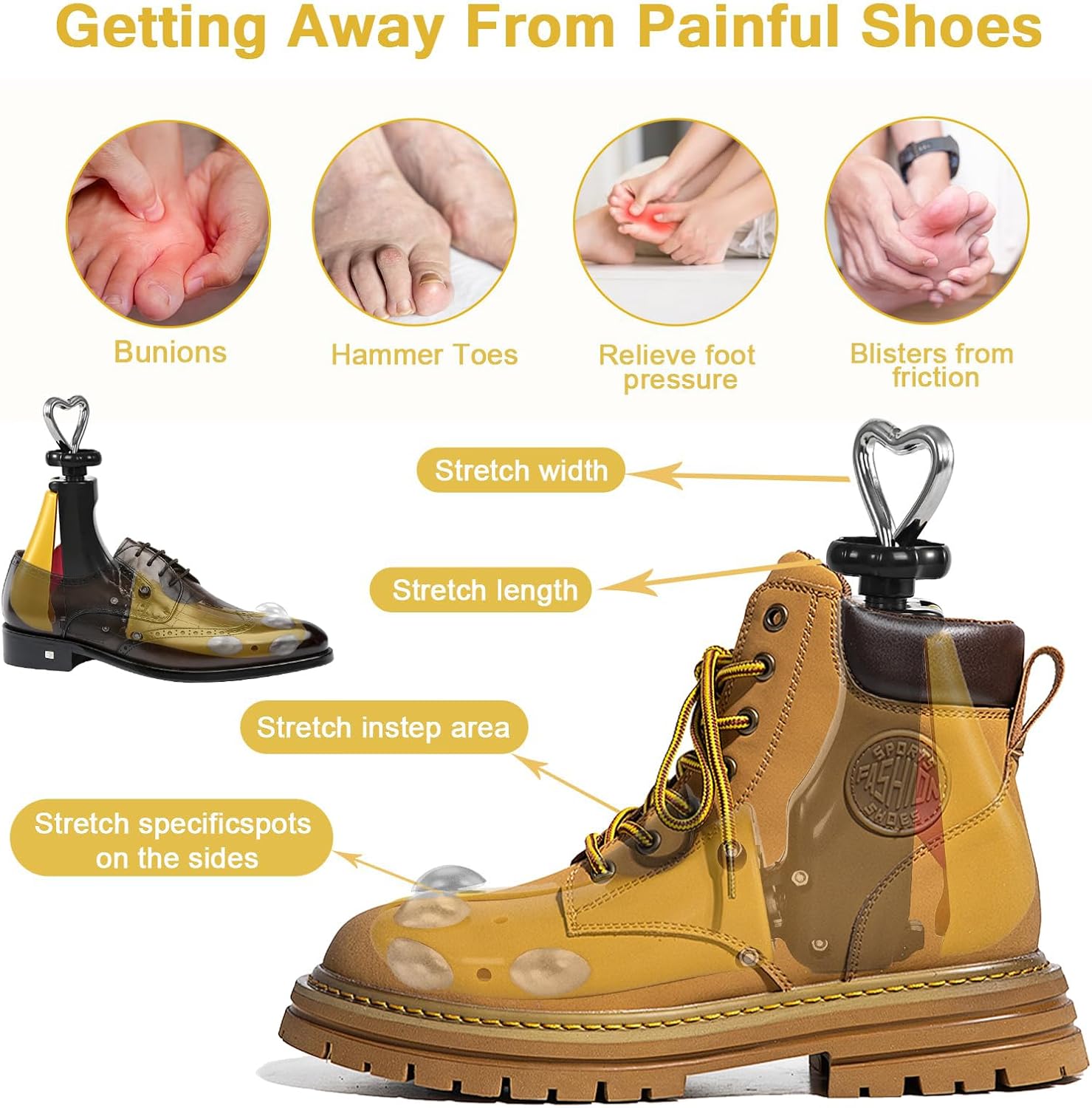 Shoe Stretcher for Men Women, Adjustable Boot Stretcher Widener, Length & Width Expander for Wide Feet