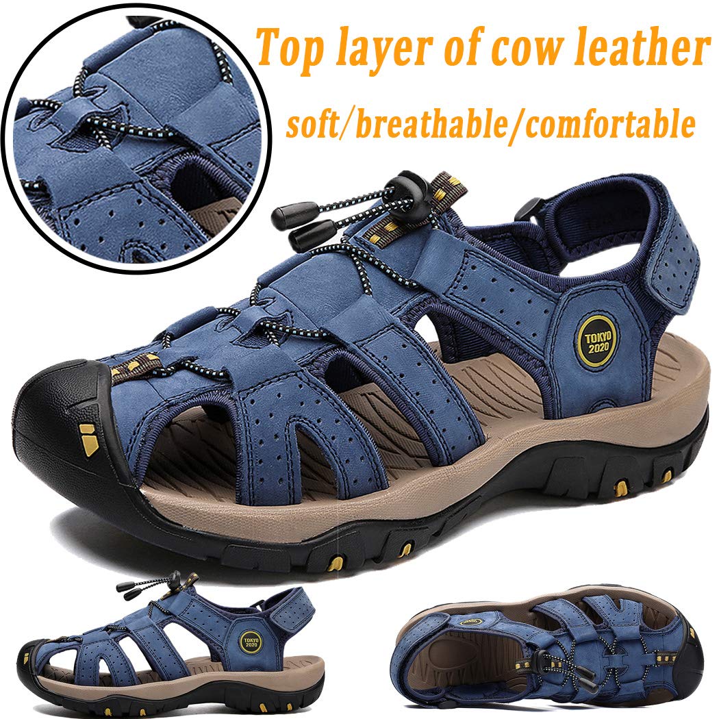 Lvptsh Sandali Sportivi Uomo Cuoio Estivi Trekking Sandali da Mare All'aperto Spiaggia Pescatore Antiscivolo