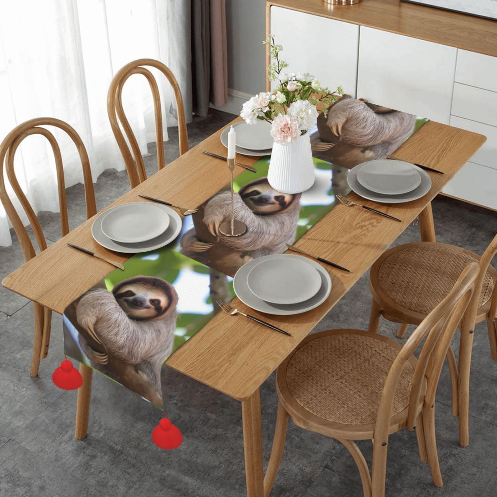 Chemin de table de Noël paresseux 152 cm pour repas de fête en famille