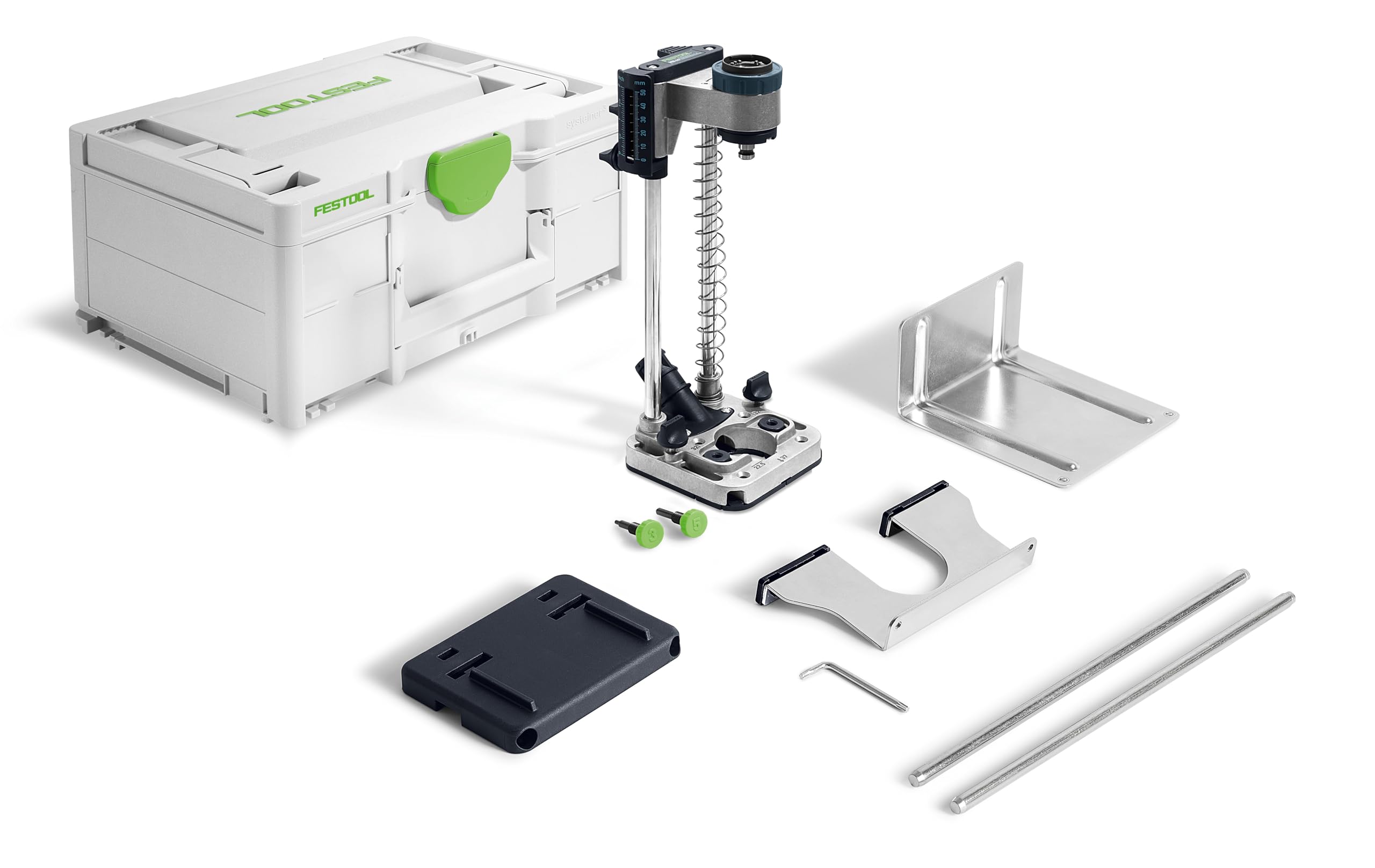 Festool Mobiler Bohrvorsatz MB 40-Set | Robustes Bohrgestell mit Tiefeneinstellung bis 50mm, CENTROTEC-Futter, Spanabsaugung & Systainer SYS3 M 187