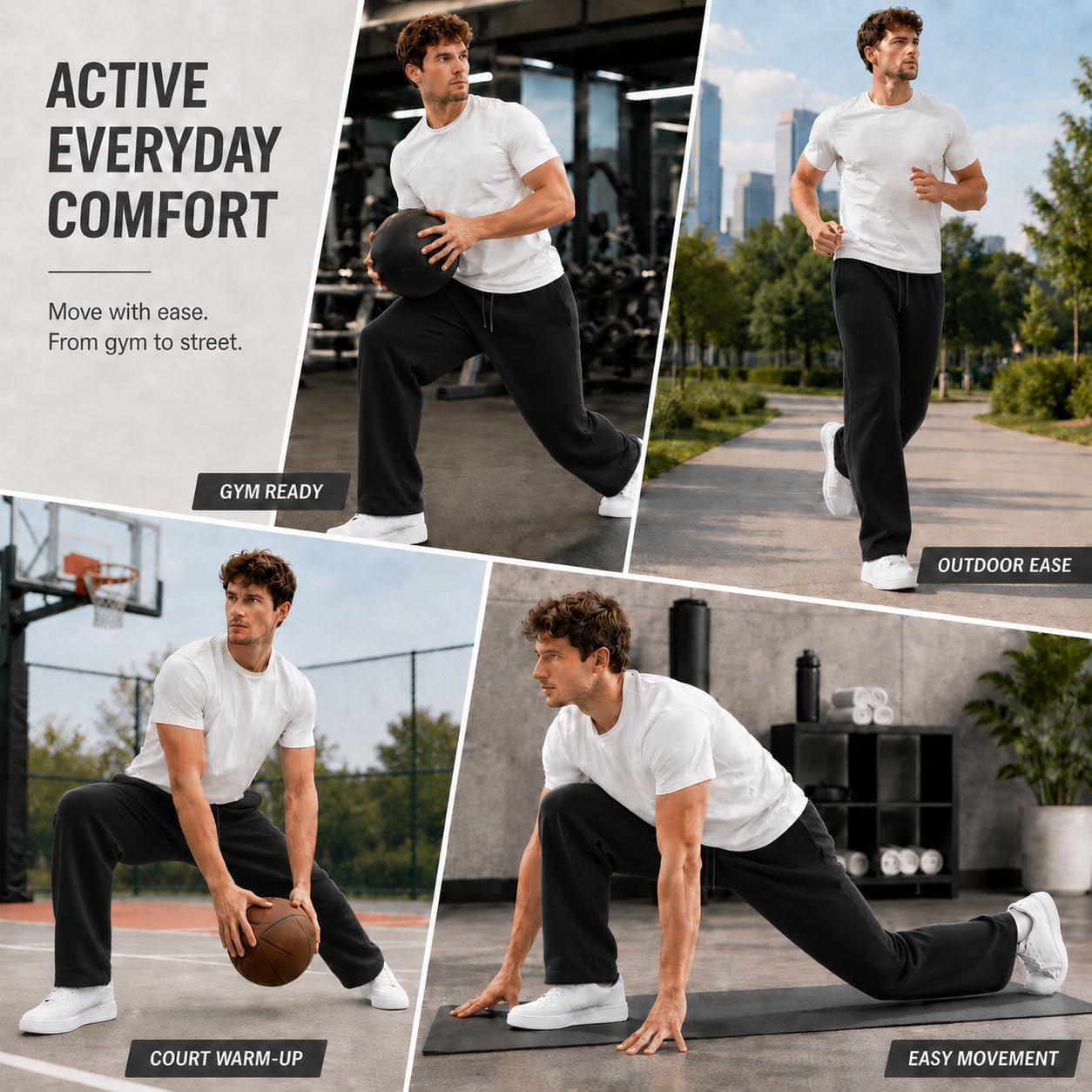 Icebee Men's Open Bottom Sweatpants with Deep Pockets, Relaxed Fit Straight Leg Cotton Blend Lounge Pants with Drawstring