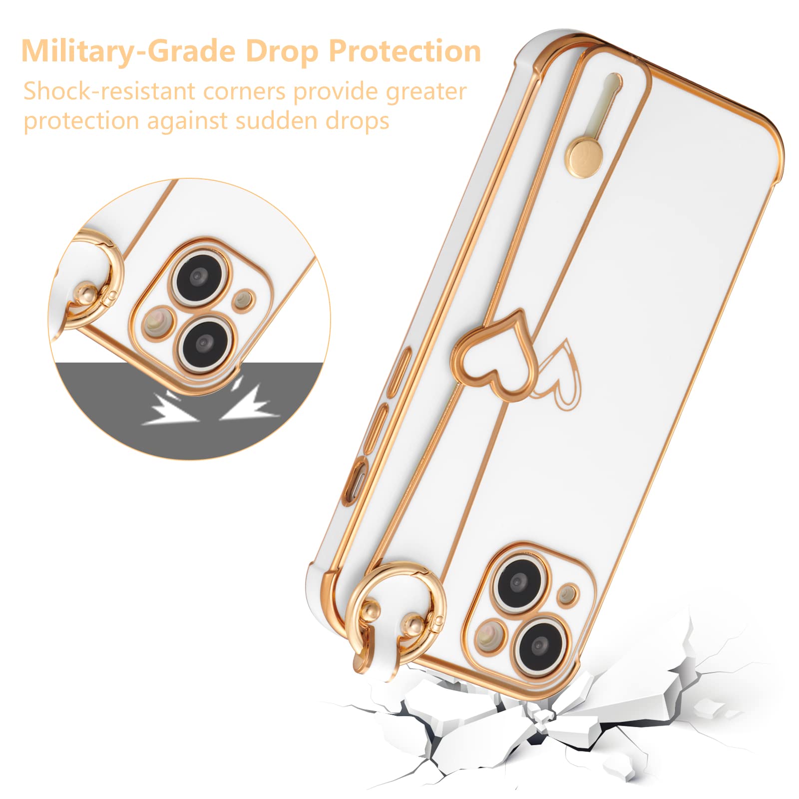 ZTOFERA Custodia Per IPhone 11 Con Cinturino Da Polso E Supporto: Silicone Morbido Con Motivo Cuore, Bianca