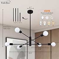 Vista 4 de Candelabros Sputnik negros de 6 luces, lámparas modernas, lámpara de mediados de siglo, lámpara colgante de longitud ajustable para comedor