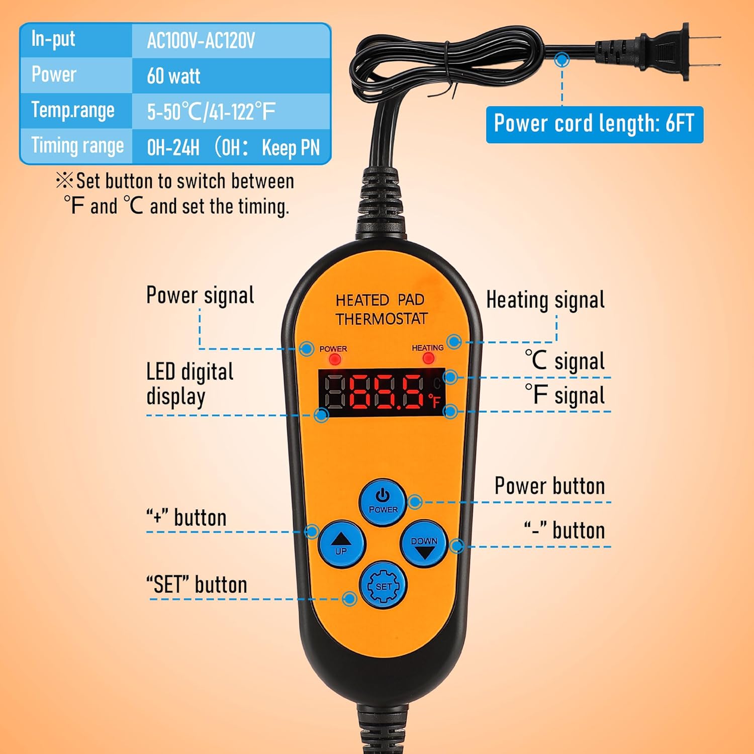 1 Pack Propane Tank Heater Blanket Gas LP Cylinder Tank Heater with Thermostat Controller Adjustment 41-122 °F and Timer Function, Propane Buckets Warmer Blanket Fit for 5-40LB Tanks (Black)